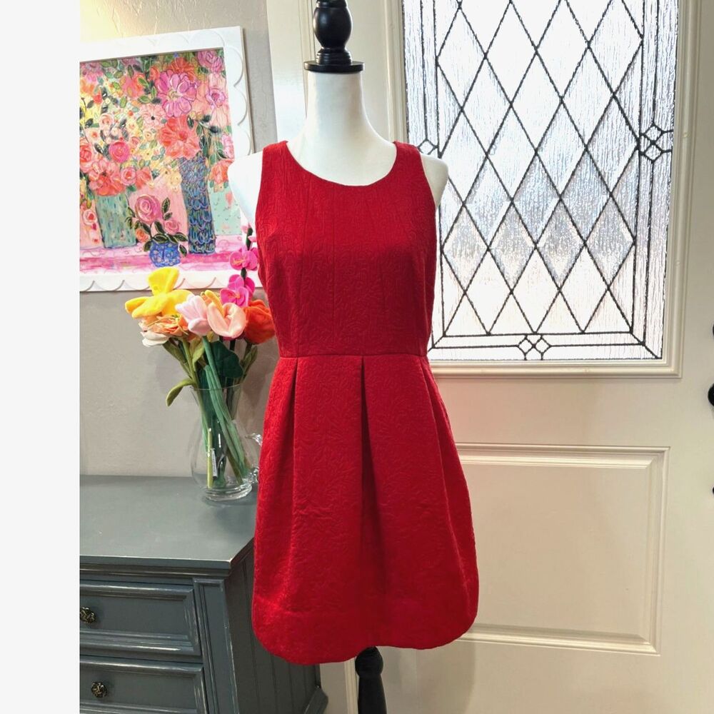 Anthropologie Moulinette Soeurs Red Textured Fit & Flare Dress – Size 8